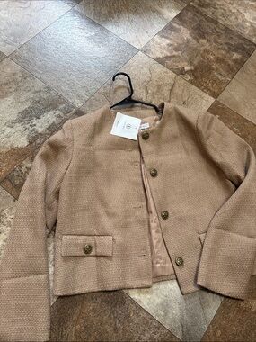 Women's Textured Boxy Blazer in Tan